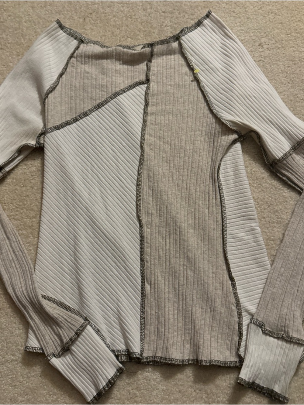 Neutral Two-Tone Ribbed Long Sleeve Top - Cream & Beige
